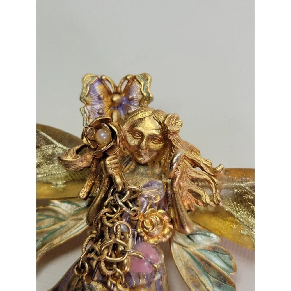 Vtg Kirk's Folly Enamel Primrose Flower Magic Garden Fairy Brooch‎ Pin Pendant